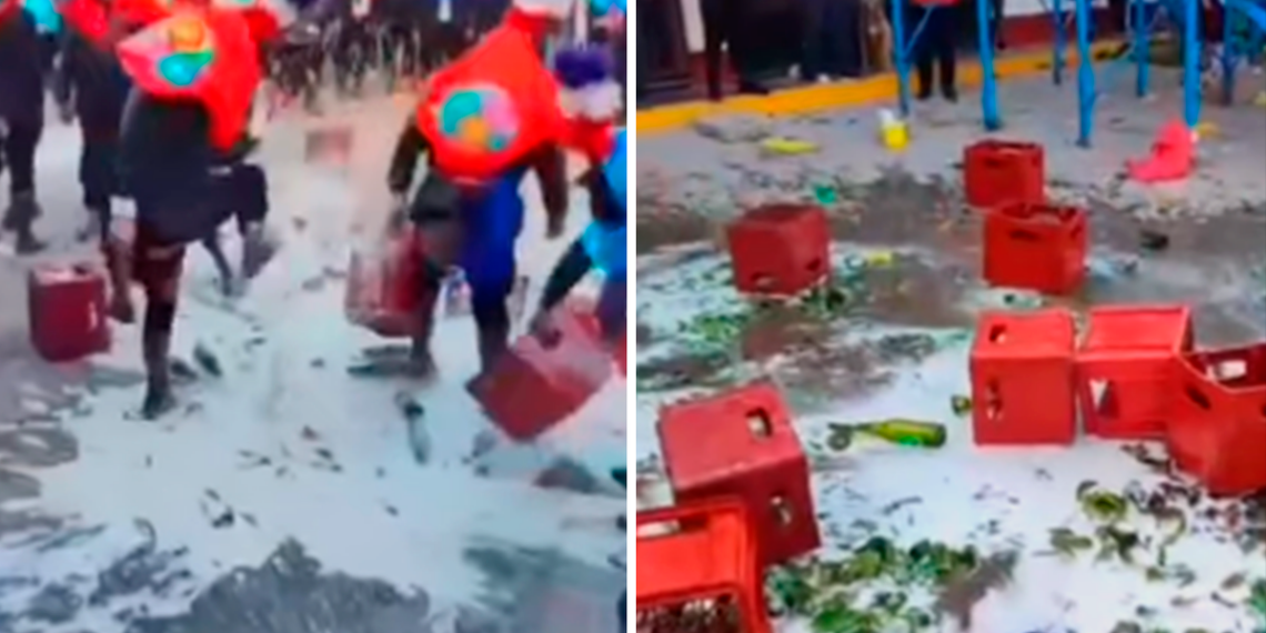 Danzantes rompen cajas de cerveza tras perder concurso festivo